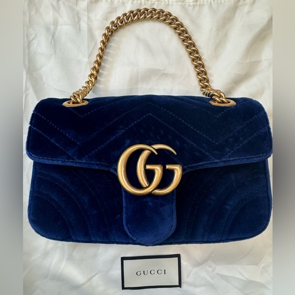 Gucci Velvet Matelasse Small GG Marmont Shoulder Bag in cobalt blue - Picture 3 of 9